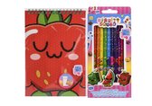Fruitys-quad 12 kleurpotloden + kleurboek met stickers voordeel pakket