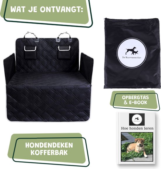 De Blaffende Kat Premium Hondendeken Auto Kofferbak - Luxe Autodeken Hond - Incl Opbergzak en E-Book - Honden Deken Auto Kofferbak - ZWART - De Blaffende Kat