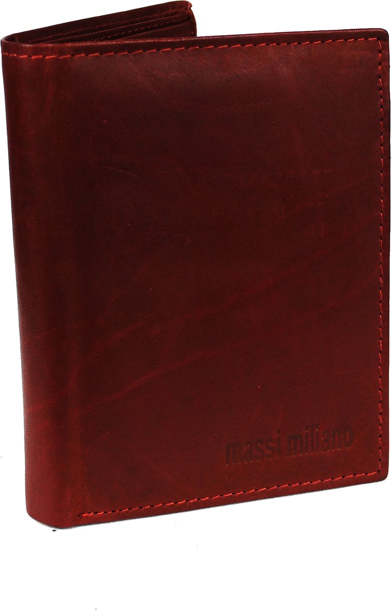 Massi Miliano Portemonnee Heren Leer Rood - Billfold - Staand Model- ( MRS-33-36) -9x2x12cm -
