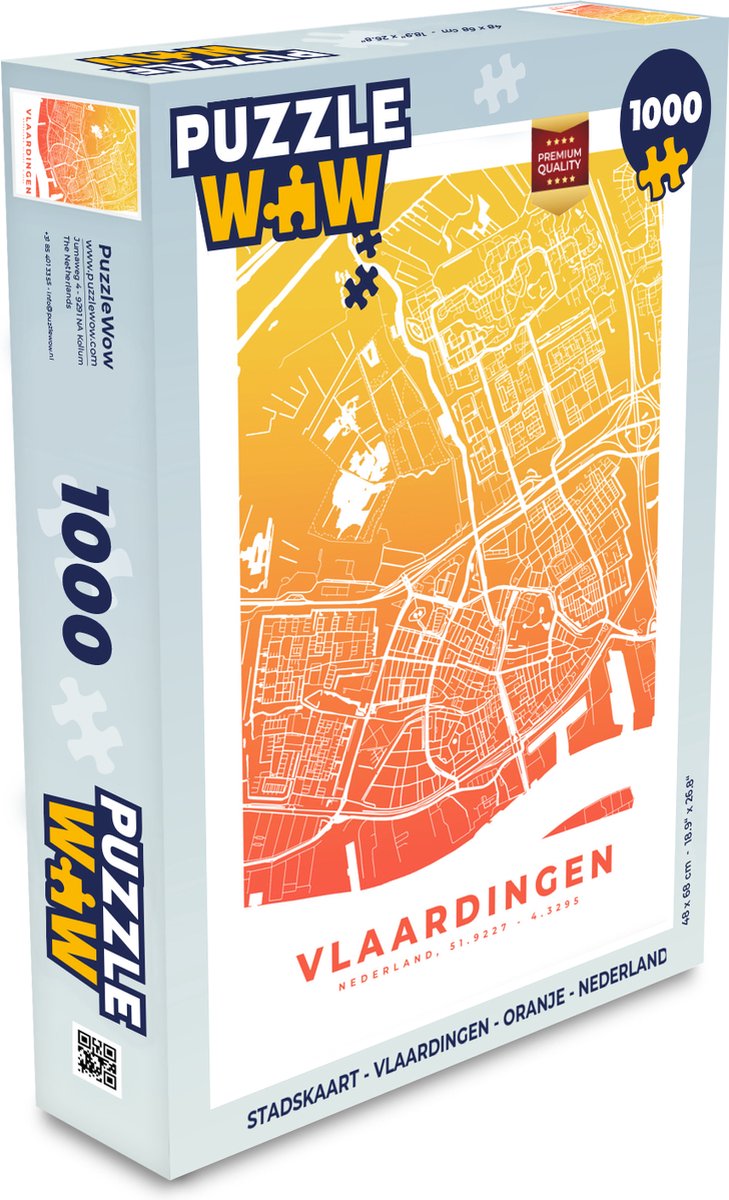 Puzzel Stadskaart - Vlaardingen - Oranje - Nederland - Legpuzzel - Puzzel 1000 stukjes volwassenen - Plattegrond