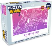 Puzzel Stadskaart - Amstelveen - Nederland - Paars - Legpuzzel - Puzzel 1000 stukjes volwassenen - Plattegrond