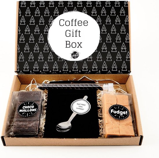 Koffie gift box - fudge chocolade mallows - coffee - cadeau box - kerst cadeau - brievenbuspakket thee