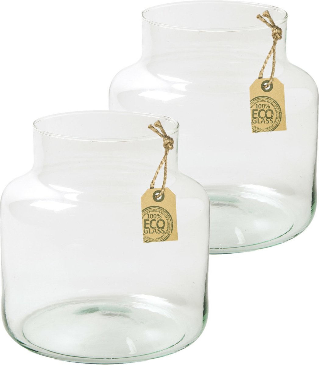 Bellatio Design - Bloemenvaas - 2x - gerecycled eco glas 19 x 20 cm