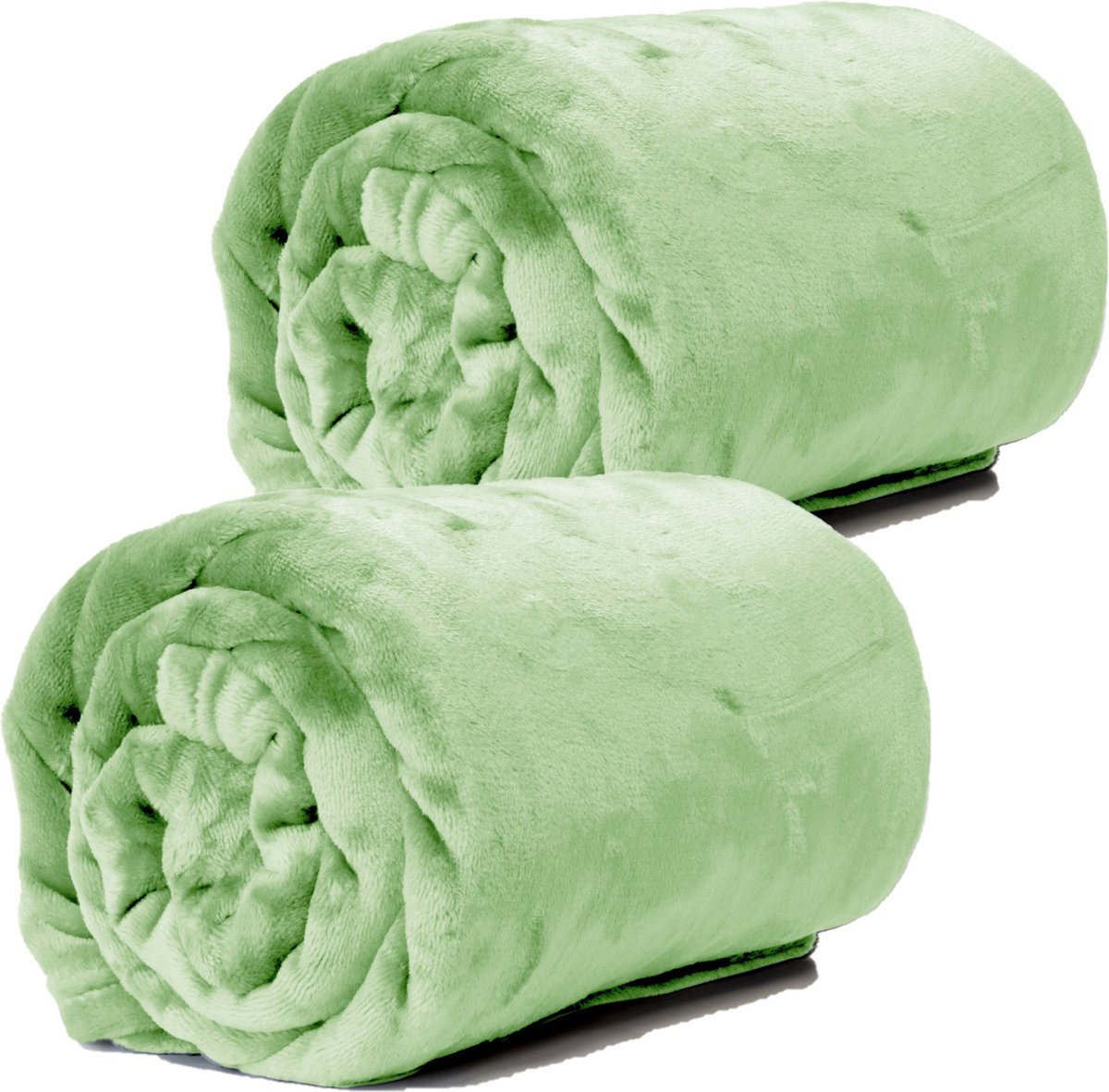 Unique Living Plaids/dekens - fleece - 2 stuks - fluweel kiwi - polyester - 130 x 180 cm Groen