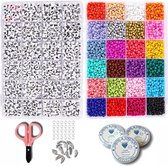 Kralen set voor kinderen - 24 kleuren en letters - bandjes en kettingen maken - sieraden maken - 3800 kleurkralen, 1200 letterkralen
