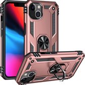 Coque Apple iPhone 14 Or Rose - Armure Hybride Antichoc avec Ring de Béquille