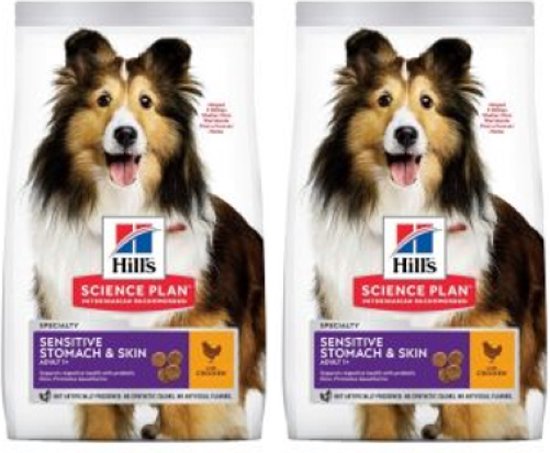 Voordeelpakket: 2x Hill's Canine Adult Sensitive Stomach & Skin Medium Kip 2.5kg