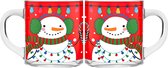 Kerst mokken/bekers - 2 stuks - glas - 300 ml - sneeuwpop - 11 cm