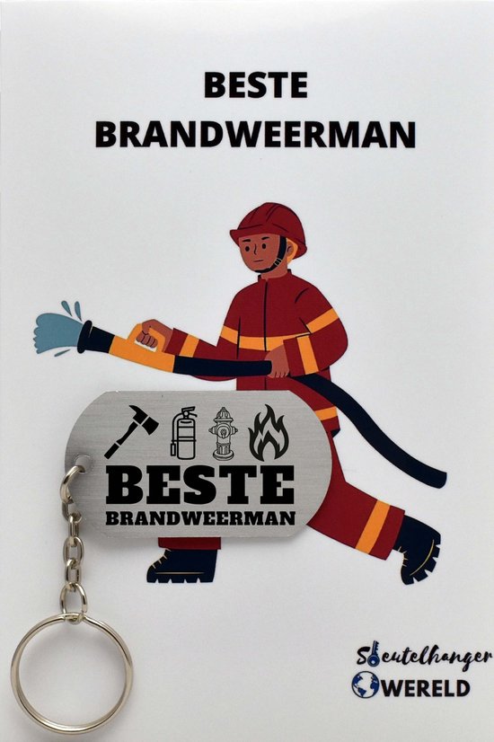 brandweer Sleutelhanger inclusief kaart – brandweer cadeau – brandweer- Leuk kado voor je vriend om te geven - 2.9 x 5.4CM