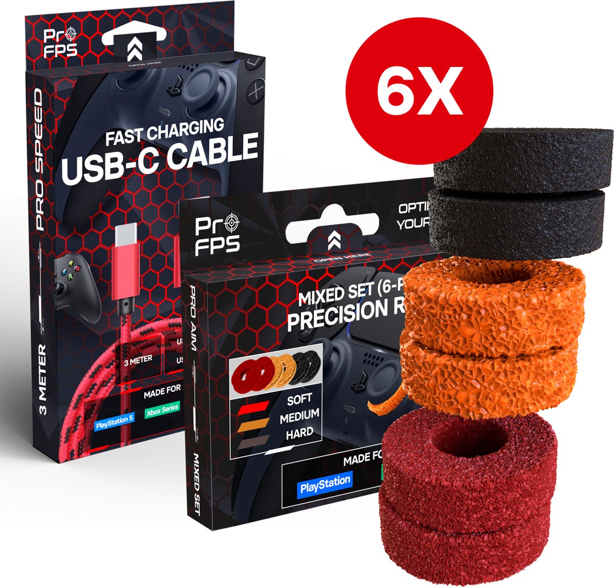 ProFPS Duo Pack voor PlayStation 5 (PS5) - eSports Game Accessoires – Controller Oplaadkabel USB-C - Precision Rings