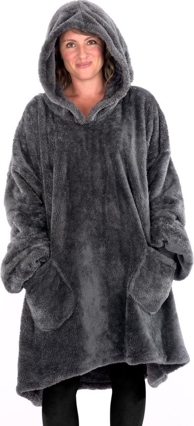 Snug Rug - Couverture à capuche surdimensionnée de Premium supérieure - Blanket avec manches et capuche - Homme et femme - Unisexe - Sherpa Fleece - Extra doux - Grijs