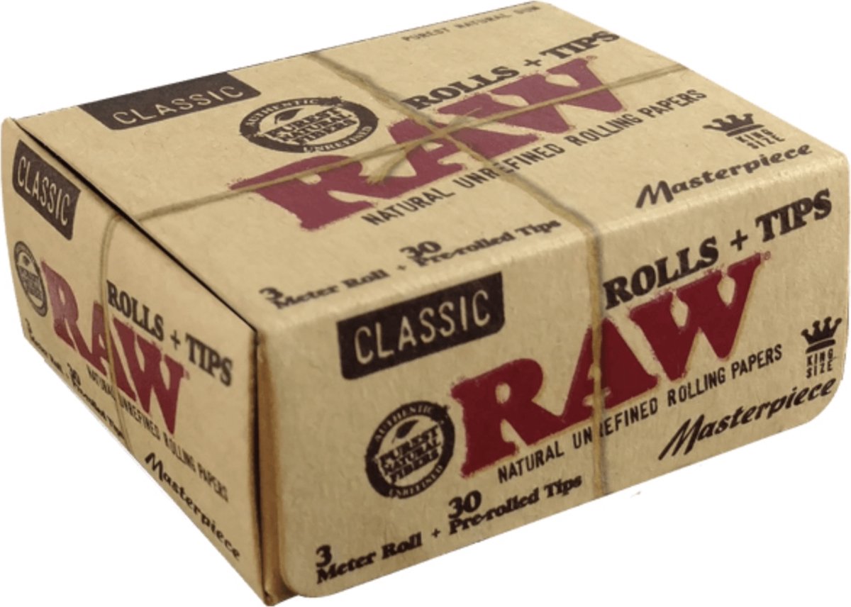 RAW Classic Roll&Tips 3 Meter roll 30 Tips PreRolled Natural