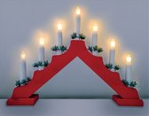 LED Kerst kandelaar - Rood hout - 7 lampen - Warm wit - 230V