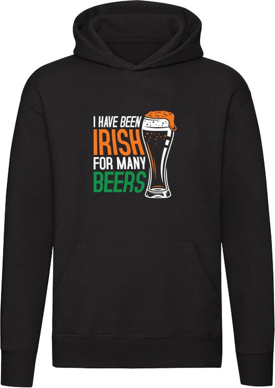 I have been Irish for many beers Hoodie | St. Patrick's Day | Bier | Alcohol  | Drank | Kroeg | Feest | Unisex | Trui | Sweater | Capuchon | Zwart
