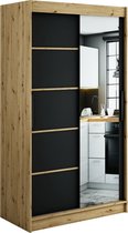 InspireMe - Kledingkast met 2 schuifdeuren, Modern-stijl, Een kledingkast met planken en een spiegel (BxHxD): 120x200x62 - JARED V2 120 Artisan Eik + Zwart Mat