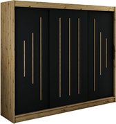 InspireMe - Kledingkast met 3 schuifdeuren, Modern-stijl, Een kledingkast met planken (BxHxD): 250x200x62 - JARED Y 250 Artisan Eik + Zwart Mat