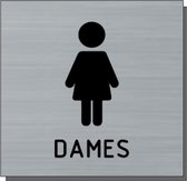 Deurbordje - bordje - Dames toilet wc - vierkant met RVS look