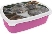 Broodtrommel Roze - Lunchbox - Brooddoos - Koala's - Vader - Kind - Kinderen - Jongens - Meisjes - 18x12x6 cm - Kinderen - Meisje