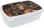 Broodtrommel Wit - Lunchbox - Brooddoos - Vrouw - Luxe - Planten - 18x12x6 cm - Volwassenen