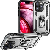 Casemania Hoesje Geschikt voor Apple iPhone 14 Pro Max Grijs - Anti-Shock Hybrid Armor met Kickstand Ring