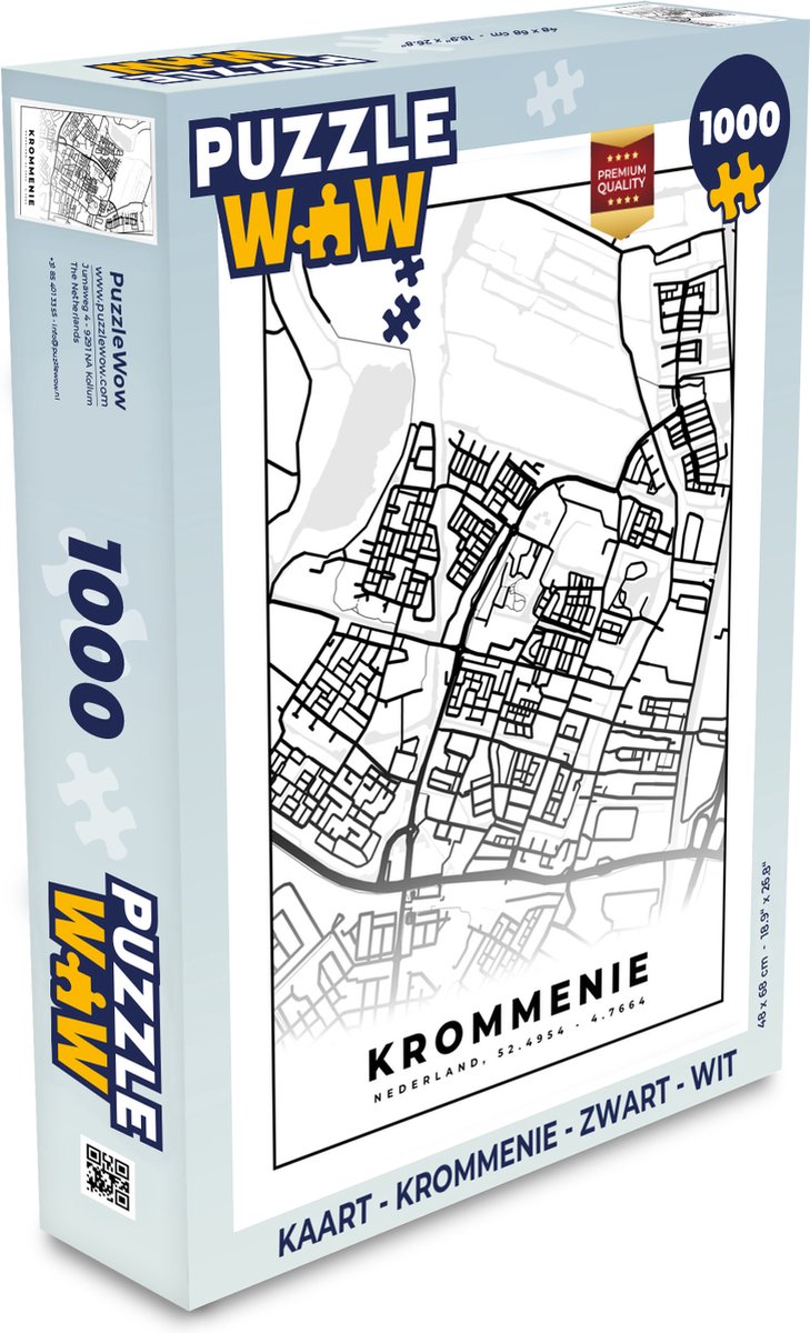 Puzzel Kaart - Krommenie - Zwart - Wit - Legpuzzel - Puzzel 1000 stukjes volwassenen