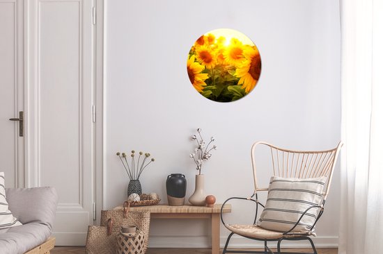WallCircle - Papier peint cercle - Tournesol - Jaune - Bloem - ⌀ 30 cm - Papier peint autocollant - Papier peint cercle - Papier peint cercle autocollant - Papier peint rond - Salon