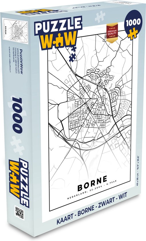 Puzzle Map - Borne - Zwart - Wit - Puzzle - Puzzle 1000 pièces adultes