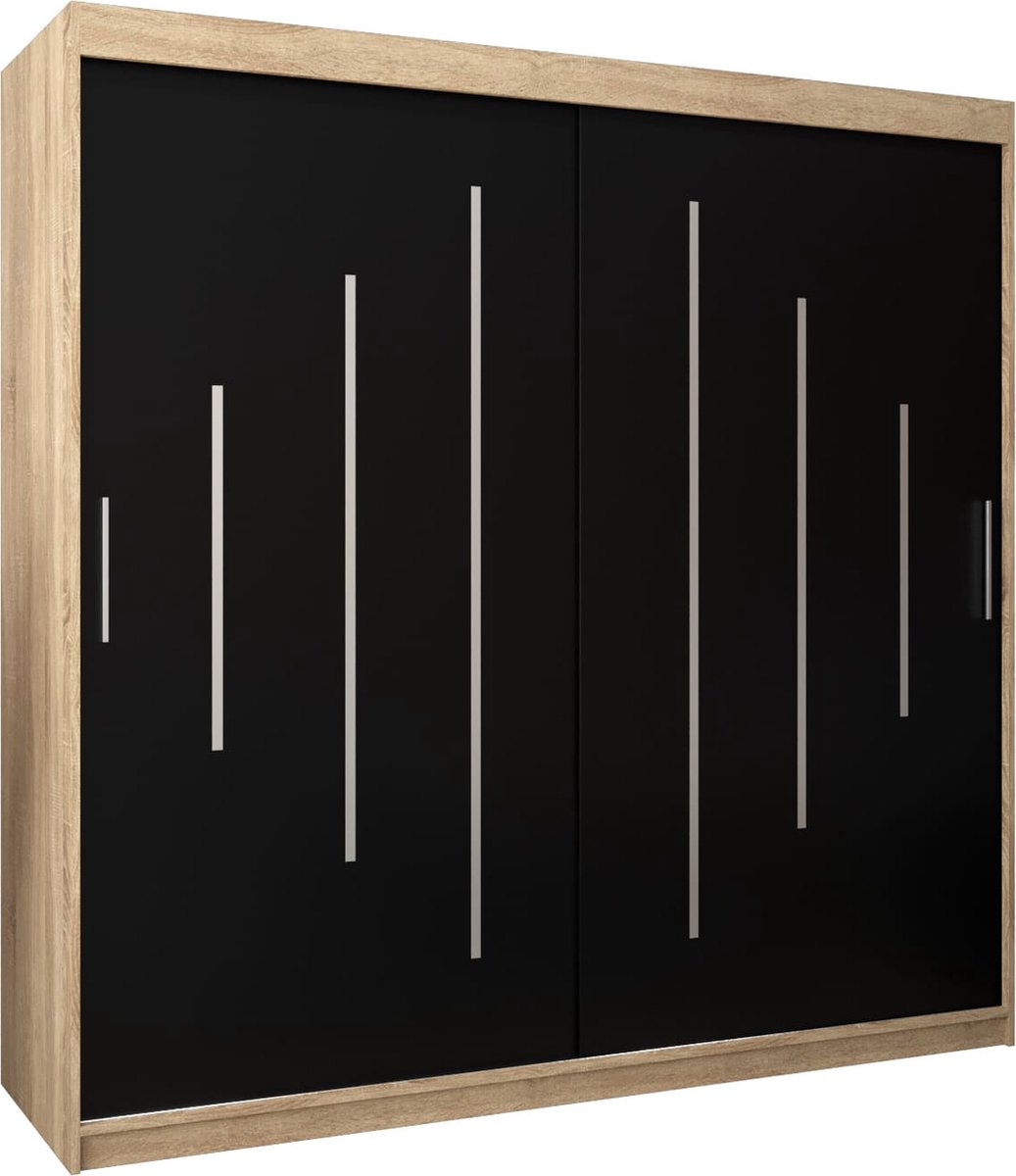 InspireME Kledingkast met 2 schuifdeuren, Modern-stijl, Een kledingkast met planken (BxHxD): 200x200x62 - MALTESE 200 Sonoma Eik + Zwart Mat