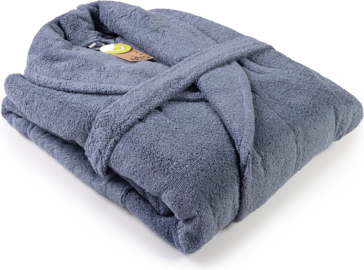 ARTG Robezz - Badjas Sjaalkraag - 100% Badstof Katoen - Spijkerstofblauw - Jeans Blue