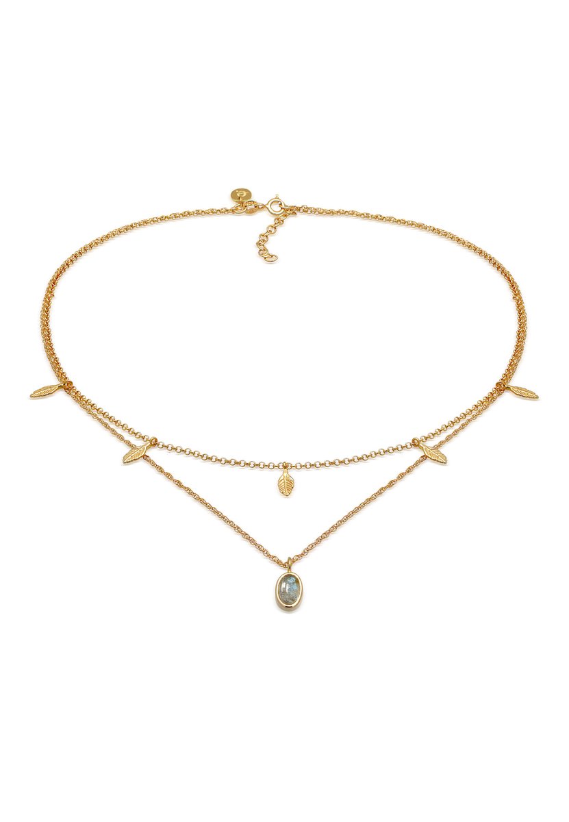 Elli PREMIUM - Halsketting - Dames Laagje Veer Hanger Boho Zomer Trend met Labradoriet in 925 Sterling Zilver Verguld - Dames
