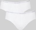 Twee witte midi slips voor heren van Sloggi met een elastische tailleband met Sloggi-logo.
