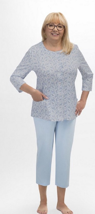 Martel Maria dames pyjama - 3/4 mouwen-blauw- 100 % katoen/ook grote maten 4XL