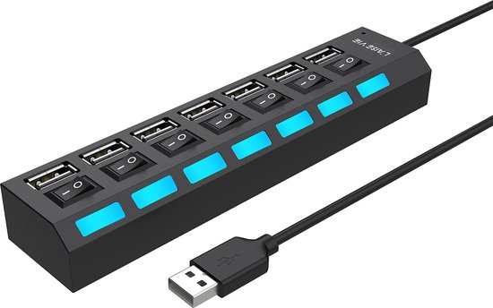 Borvat® | Zakelijke USB Splitter | USB Hub | 7 Poorten | Aan/Uit Switch | Laptop | Desktop | Zwart