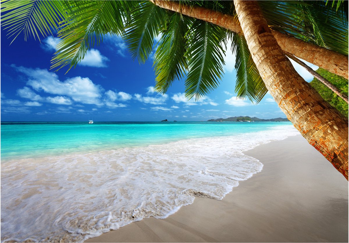 Fotobehangkoning - Behang - Vliesbehang - Fotobehang Tropisch Eiland - Zon - Strand - Exotisch - Paradijs - Zee - 400 x 280 cm
