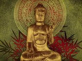 Fotobehangkoning - Behang - Vliesbehang - Fotobehang Gouden Boedha - Budha - Boeddha - Buddha - 350 x 270 cm