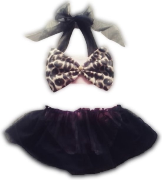 Maat 110 Bikini roze zwart tule Dierenprint panterprint badkleding baby en kind zwemkleding