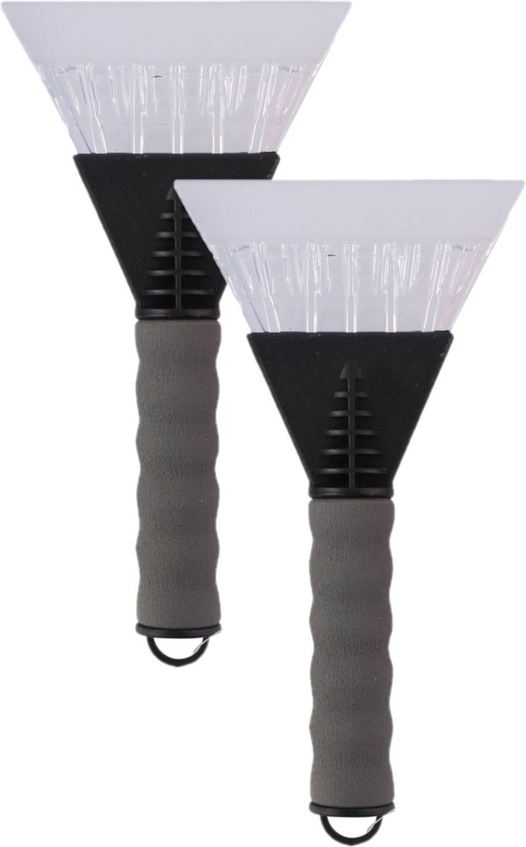 2x stuks Autoraam ijskrabbers met breed vlak van 13 cm grijs - Met soft-grip handvat - Totaal 26 cm lang - Winter