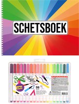 A4 kleuren waaier schetsboek/ tekenboek/ kleurboek/ schetsblok wit papier met 36 stiften