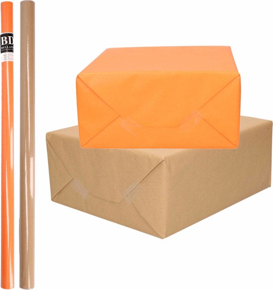4x rouleaux de papier d'emballage kraft/papier de couverture marron/jaune  200 x 70