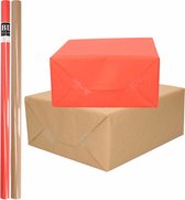4x Rollen kraft inpakpapier/kaftpapier pakket bruin/rood 200 x 70 cm/cadeaupapier/verzendpapier/kaftpapier