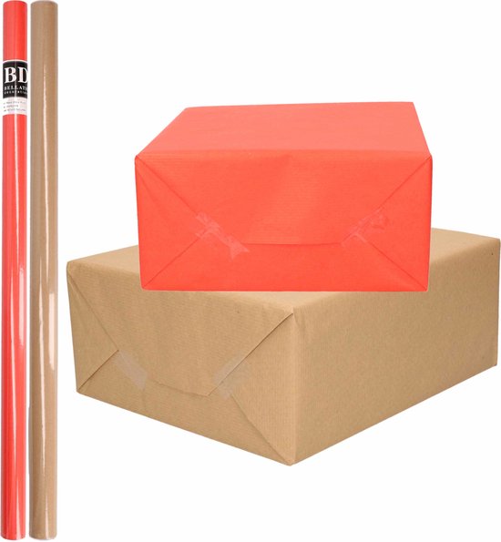 Stoffig Pygmalion Zwerver 4x Rollen kraft inpakpapier/kaftpapier pakket bruin/rood 200 x 70... |  bol.com