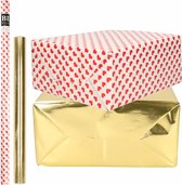 6x Rollen kraft inpakpapier liefde/rode hartjes pakket - metallic goud 200 x 70/50 cm - cadeau/verzendpapier