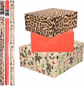 6x Rollen kraft inpakpapier jungle/panter pakket - dieren/luipaard/rood 200 x 70 cm - cadeau/verzendpapier