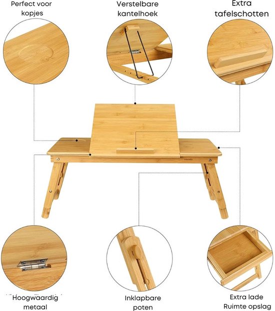 Greenbility Bamboe Laptoptafel & Bedtafel – Laptop Standaard Verstelbaar & Opvouwbaar – Laptop Houder Tablet Standaard