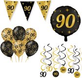 90 Jaar Verjaardag Decoratie Versiering - Feest Versiering - Swirl - Folie Ballon - Vlaggenlijn - Ballonnen - Man & Vrouw - Zwart en Goud