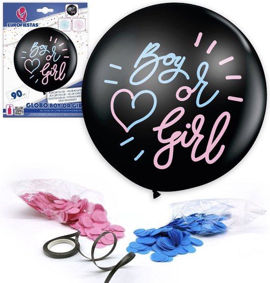 Gender reveal confetti ballon - geslacht - zwart - jongen - meisje - boy - girl - 90cm