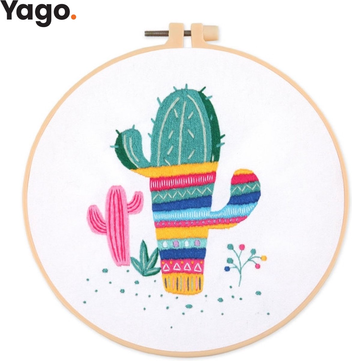 Yago Vrolijke Cactus - Borduurpakket | Starterskit | Alles inbegrepen | Patroon | Borduurring | Borduurgaren | Voor volwassen | Creatief | Hobby | Borduren | Ontstressen | Borduurset
