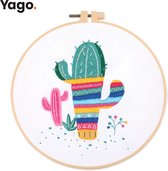 Yago Vrolijke Cactus - Borduurpakket | Starterskit | Alles inbegrepen | Patroon | Borduurring | Borduurgaren | Voor volwassen | Creatief | Hobby | Borduren | Ontstressen | Borduurset