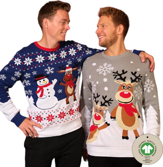 Ugly Christmas Sweater Women & Men - Christmas Sweater "Two Dear Rennes" - 100% Organic Katoen - Noël Sweater Men & Women Size M