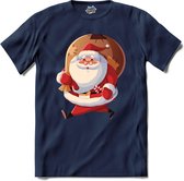Kerstman - T-Shirt - Meisjes - Navy Blue - Maat 12 jaar